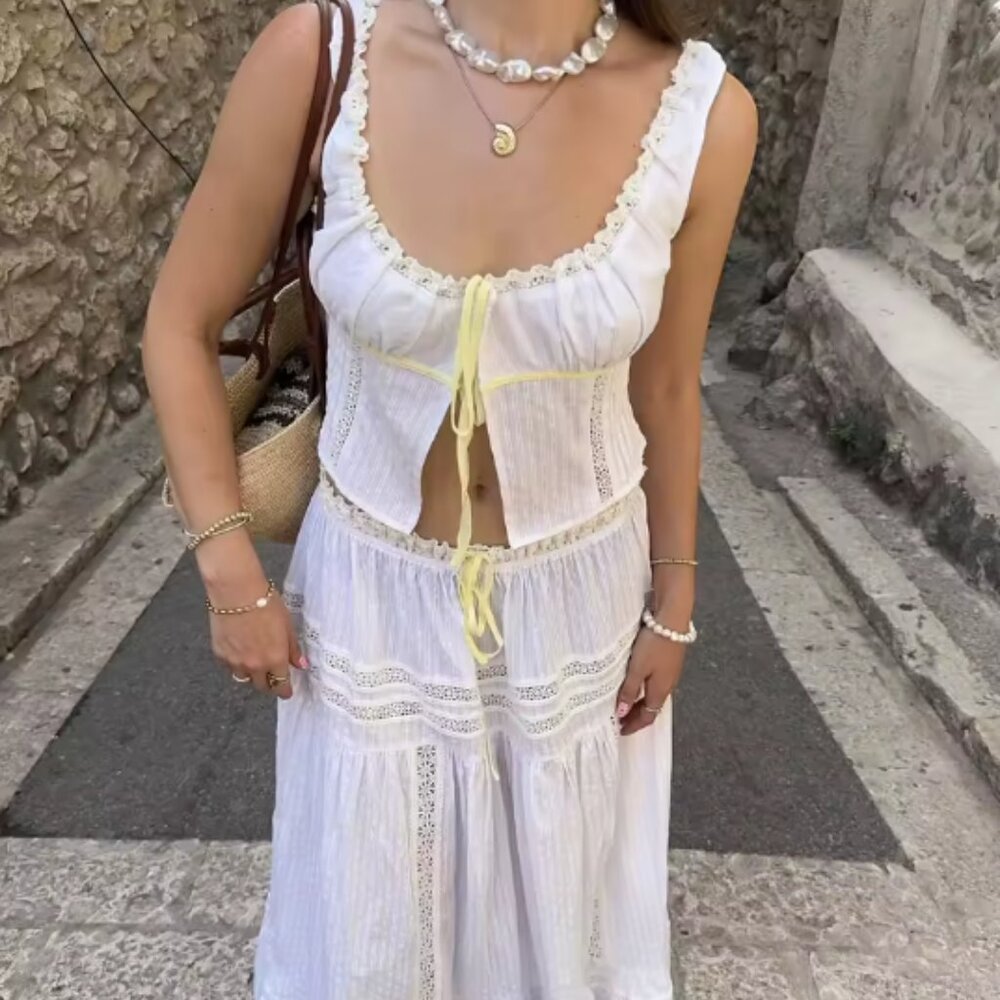 Pure Charm White Boho Festival Crop Top, Summer Beach Crop Top